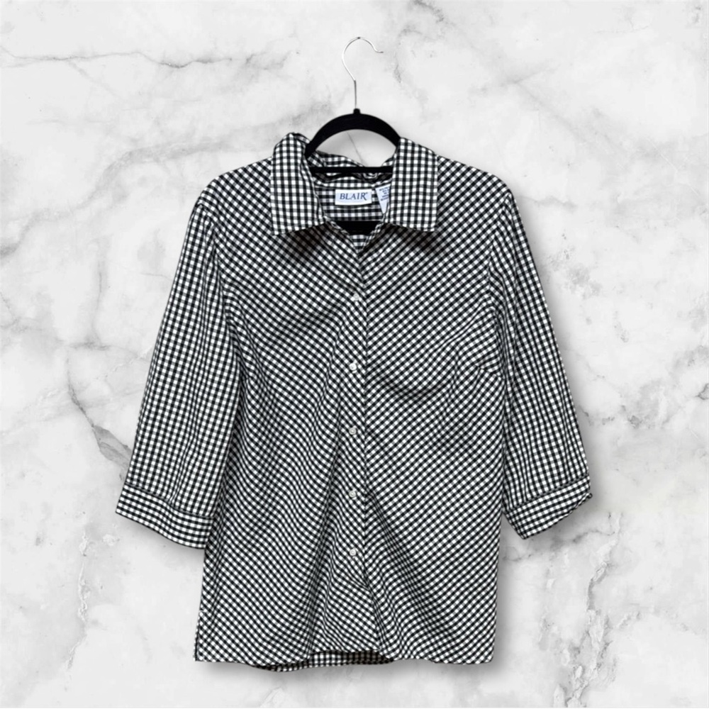 Blair Black and White gingham plaid Casual Button Down Shirt large